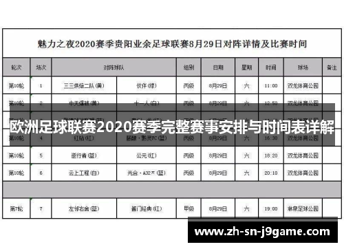 欧洲足球联赛2020赛季完整赛事安排与时间表详解
